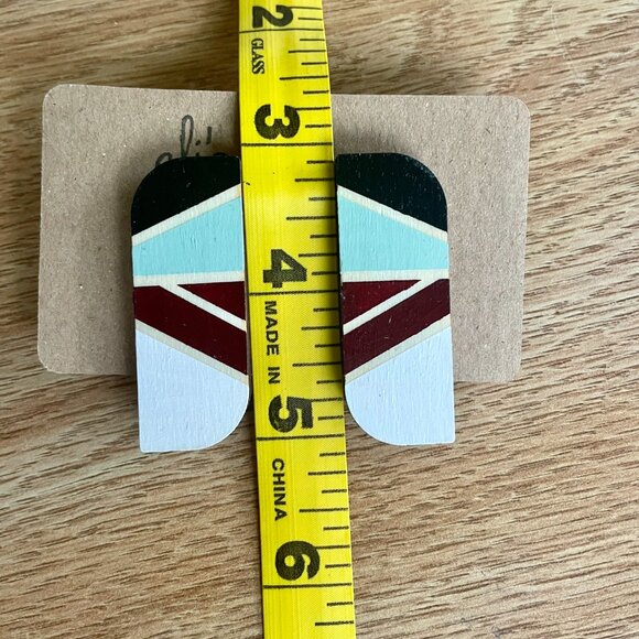 x2 Abstract Triangle and Tribal Wooden Modern Mountain Earrings Lightweight - Picture 5 of 9